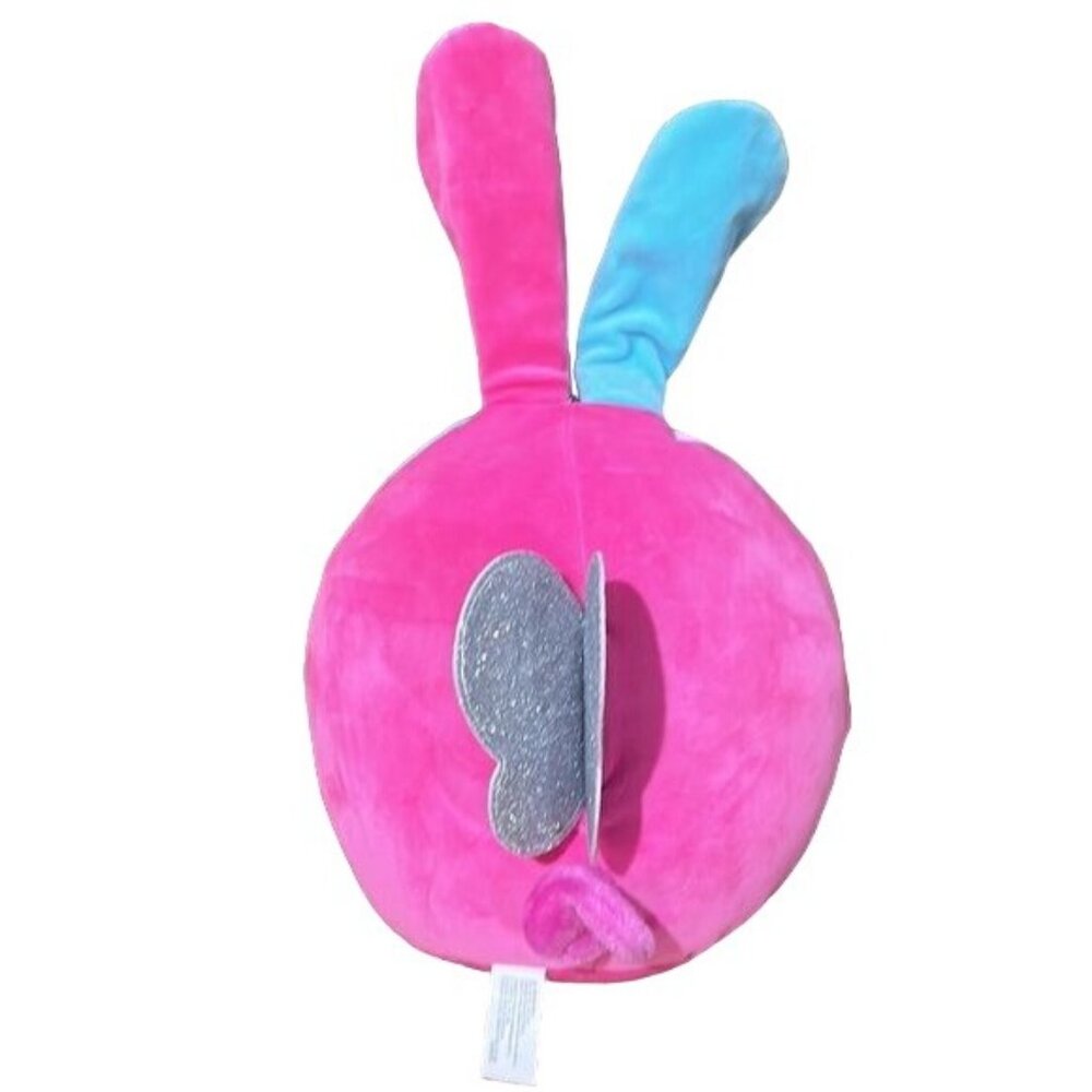 Rainbow Unicorn Bunny Plush Toy With Sparkly Ears & Heart Pink & Blue 12" - Picture 4 of 11
